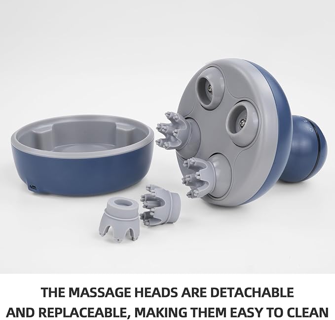 cotsoco Electric Scalp Head Massager, Scalp Hair Massage Waterproof Head Massager with 4 Heads 84 Nodes for Hair Growth and Stress Release Massage Blue