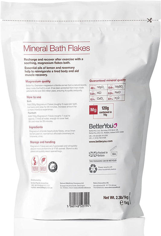 BetterYou Magnesium Muscle Bath Flakes - Mineral Bath Salts for Muscle Recovery - Post-Workout Soak for Sore Muscles - Natural Magnesium - 2.3 lb (Pack of 2)