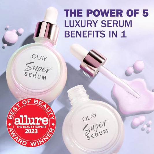 Olay Super Serum - Vitamin C & E, Niacinamide, Collagen Peptide, AHA - Glass Skin Care for Face - Brightening, Hydrating, Firming, Evens Tone, Smooths Fine Lines, Dark Spot Reduction, 1.7 Oz