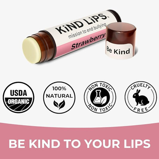 Strawberry Lip Balm – Natural & Organic Lip Moisturizer with Sweet Strawberry Flavor | Gluten-Free, Paraben-Free Chapstick Alternative for Dry, Chapped Lips | Kind Lips Single Tube