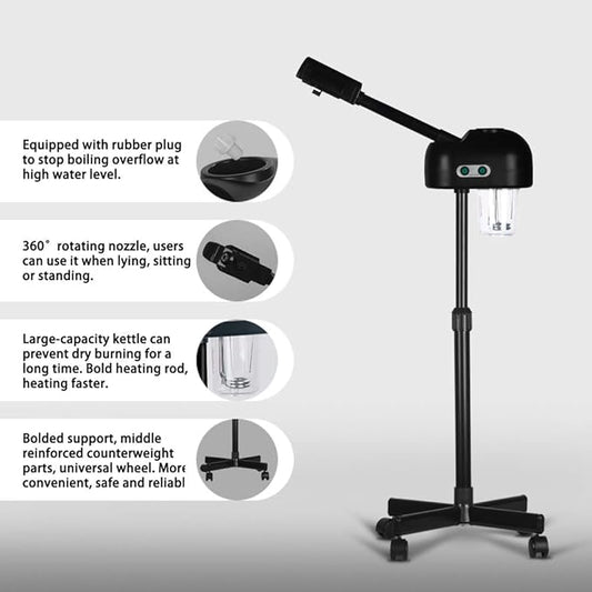 Professional Facial Steamer with Hot Mist, Face Steamer Machine for Esthetician, Home Salon Spa Facial Cleaning (Black)