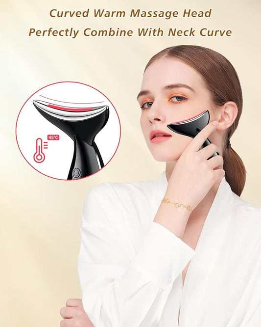 Face and Neck Massger for Skin Care Electric Face Neck Lifting Massager with 45℃ Heat & 3 Massage Modes for Wrinkles Facial Neck Massager (Black)