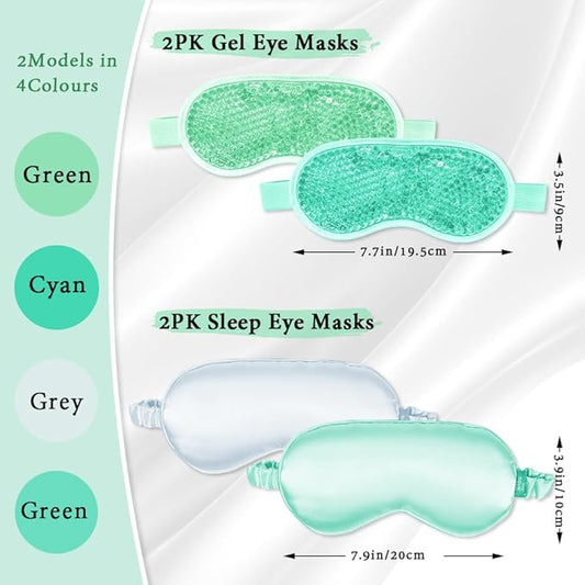 Cooling Eye Mask and Silky Sleep Mask 4 Packs for Man Women for Sleeping Frozen Ice Eye Mask Cold Warm Compress Puffiness Dry Eyes Dark Circles Gifting