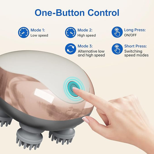 Electric Cordless Hair Scalp Massager with Kneading with 4 Heads 96 Nodes, Handheld Portable Head Massager for Hair Growth, Deep Relaxation & Clean,Ideal Gifts for Women & Men