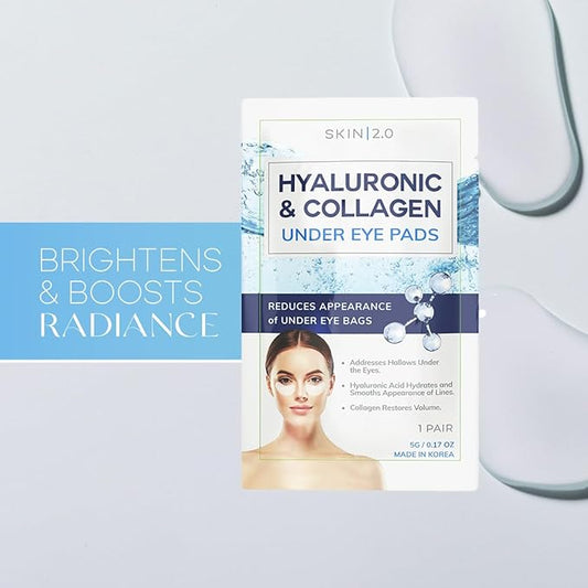 Hyaluronic Acid and Collagen Under Eye Patches - Anti-aging, Reduces Eye Bags & Wrinkles, Firming & Hydrating Eye Pads - Cruelty Free Korean Skin Care - All Skin Types - 5 Pairs