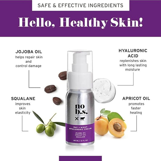 No Bad Stuff - Day & Night Hydrating Cream for Face, Hyaluronic Acid, Jojoba Oil, Apricot Oil & Squalane, Face Cream for All Skin Types, Travel Size, Vegan & Gluten Free, 2 FL Oz