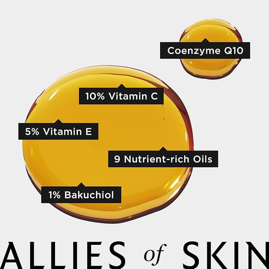 Allies of Skin CE15 Bakuchiol Firming Oil: Firming Facial Oil with 10% Vitamin C, 5% Vitamin E, 1% Bakuchiol Retinol, 3% Renovage™. 30 ml/ 1 oz