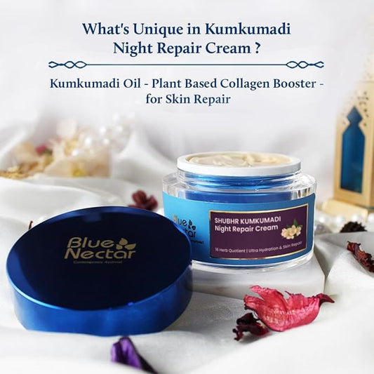 Blue Nectar Kumkumadi Night Cream with Jasmine for Glowing Skin (1.7 Fl Oz) & Kumkumadi Gentle Face Cleanser with Saffron (3.38 Fl Oz)