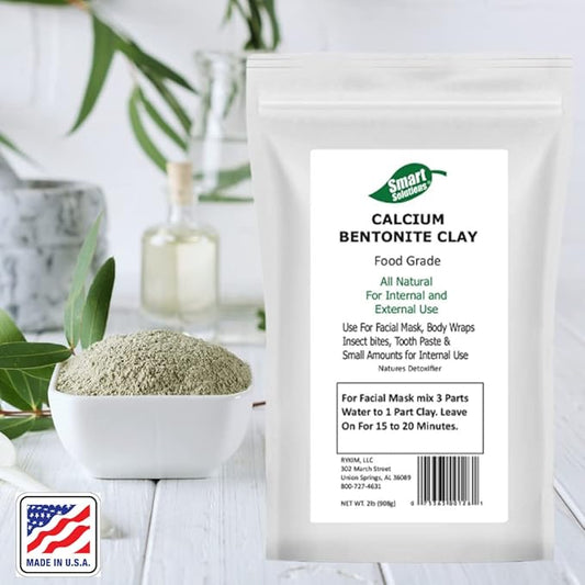 SMART SOLUTIONS Calcium Bentonite Clay Food Grade, 2 lb Pure Indian Healing Clay - All Natural for Internal and External Use | DIY Facial Treatments, Deodorants, Hair Masks