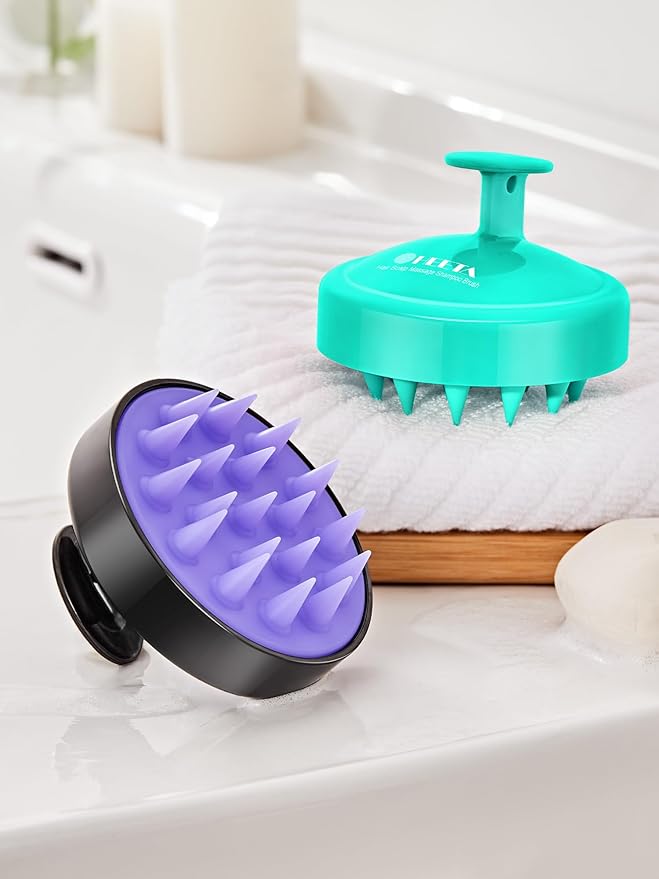 HEETA Scalp Massager Hair Growth 2-Pack, Soft Silicone Scalp Scrubber Shampoo Brush for Exfoliation Dandruff Removal Head Massage Stress Relax, Wet & Dry Use for Women Men Thick Thin Curly Hair Care