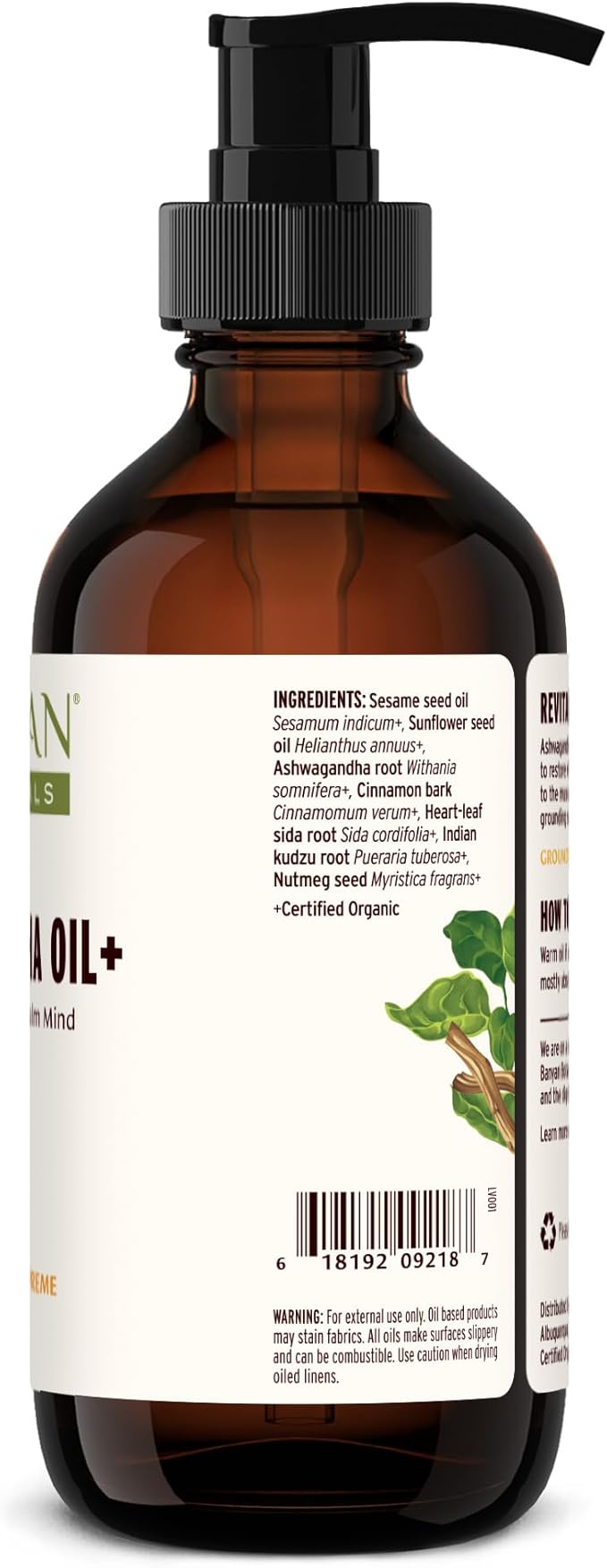 Banyan Botanicals Ashwagandha Oil+ – Organic Herbal Oil – Comforting Sore Muscle Massage Oil for Relaxation & Post-Workout Recovery – 8 oz – Non GMO Sustainably Sourced Ayurvedic Physician Formulated