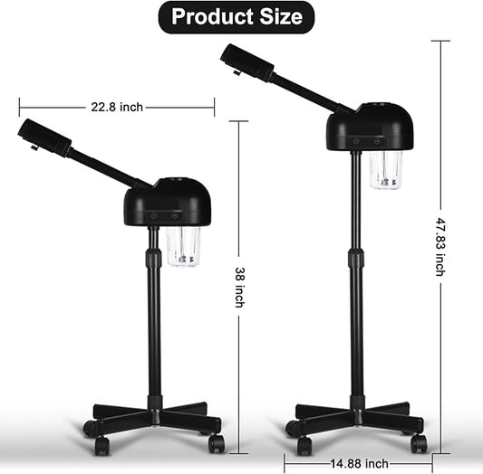 Stand Professional Ozone Facial Steamer with Digital Display, Adjustable Height & Rolling Base, Timer Function, 360° Rotatable Nozzle, Hot Mist Function, Use for Home, Salon SPA (Black)