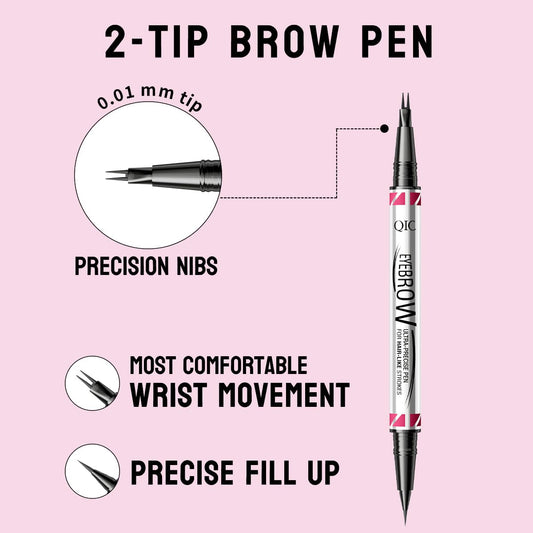 Microblading Eyebrow Pencils for Women - Eyebrow Pen 2-in-1 Dual-Ended Eye Brow Pencil with Precise 2-Fork-Tip & Brush-Tip Waterproof Eyebrow Pen for Hair-Like Brows, Last All Day, Black Brown