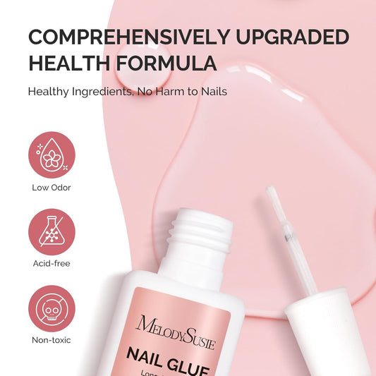 MelodySusie Nail Glue for Press on Nails Acrylic Nail Tips Quick-Drying Super Strong Long Lasting Adhesive for Fake Nails No UV Lamp Needed with Easy Application 10ml
