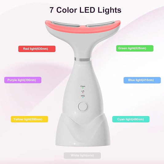 Facial and Neck Massager,7 Color LED Light Therapy for Face,Face Lift Device,Beauty Face Massager Tools for Skin Care (White)