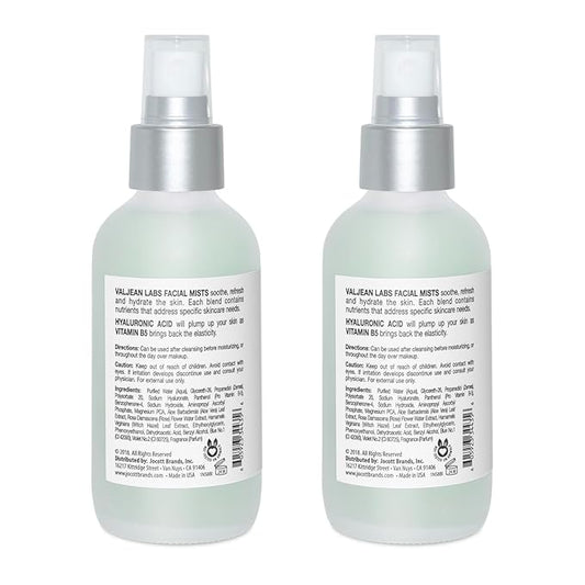 VALJEAN LABS Face Mist - Hydrate | Hyaluronic Acid + Vitamin B5 | Helps to Hydrate and Plump Skin and Restore Elasticity | Paraben Free, Cruelty Free, Made in USA (4 oz, 2 Pack)