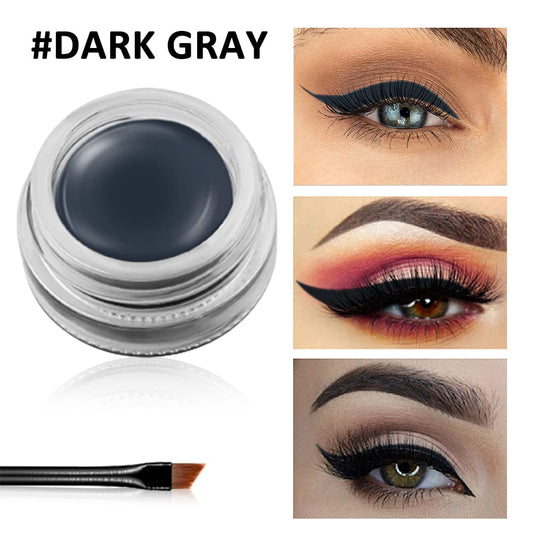 Erinde Dark Gray Gel Eyeliner, Waterproof Cream Eyeliner Gel Pot, High-Intensity Pigments Long Lasting Smudge-Proof Eye Liner Halloween Makeup, Waterline Matte Eye Liner with 2PCS Brush, 08 Dark Gray