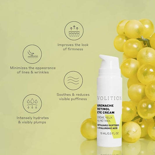 Volition Beauty Grenache Retinol Eye Cream - with Niacinamide & Peptides to Help Improve Look of Crows Feet & Wrinkles (15 ml / 0.5 fl oz)