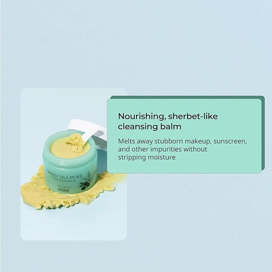 YADAH Green Tea Cleansing Balm II (0.84fl oz) - Makeup Remover, Moisturizing, Residue-Free. Korean Skin Care. Vegan, For Sensitive Skin, Botanical oil extract.