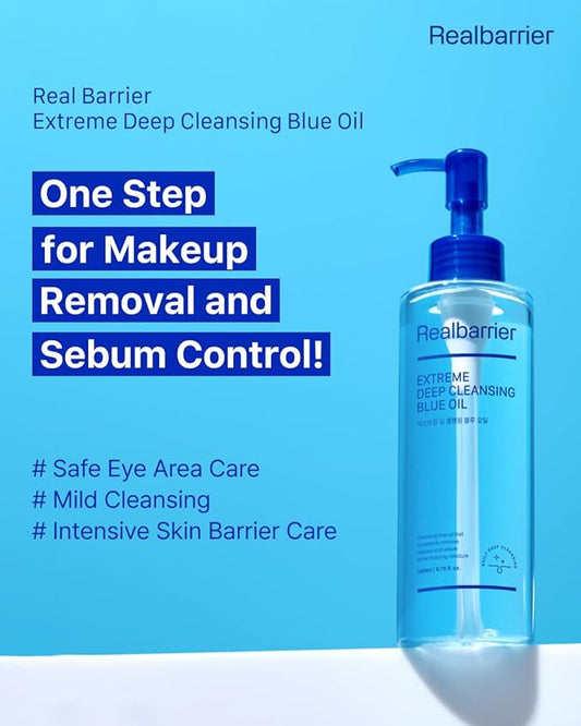Real Barrier Extreme Deep Cleansing Blue Oil 6.76 Fl Oz, Removes Makeup, Sebum & Blackheads, Hydrating & Gentle on Skin, Low-Irritation Pore Cleansing, Korean Skincare