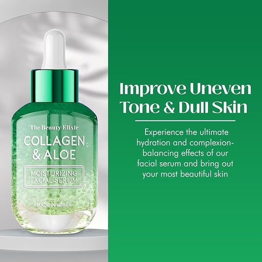 Aloe & Collagen Serum For Face - Dermatologist Tested, Anti-Aging, Ultra Hydrating Aloe Vera Gel For Face - Natural Ingredients, Clean Beauty, Cruelty-Free Korean Skin Care - 1.69 oz