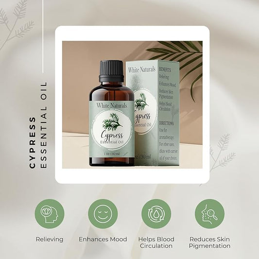 Cypress Essential Oil, 100% Pure & Natural Therapeutic Grade Essential Oil for Aromatherapy Diffusers, Undiluted for Healthy Skin & Hair Growth, Ideal for Bedroom, Living Room, Office 1oz