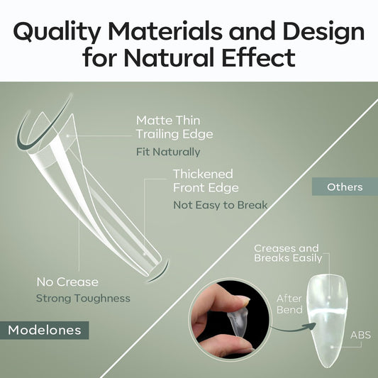 modelones Long Coffin French Nail Tips, 504 PCS No C Curve Pre-shaped Clear Acrylic Fake Nails Tips Gel Half Cover 12 Sizes with Box