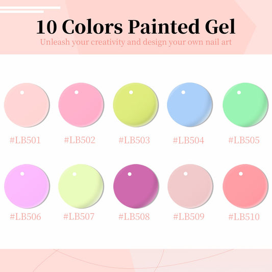 JODSONE Art Gel Liner Set 10 Colors Black Red Blue Need U V Lamp Cured with Thin Brush Gift for Girls at Home Salon Design