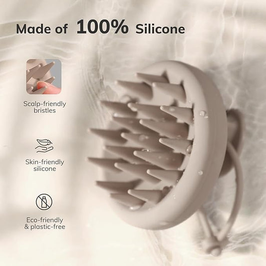 Sndyi Silicone Scalp Massager Shampoo Brush, Hair Scrubber with Soft Silicone Bristles, Scalp Scrubber/Exfoliator for Dandruff Removal, Wet Dry Scalp Brush for Hair Growth & Scalp Care, Khaki