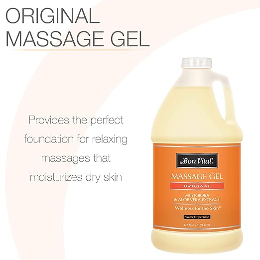 Bon Vital' Original Massage Gel for a Versatile Massage Foundation to Relax Sore Muscles & Repair Dry Skin, For Massage Therapists Who Want Superior Glide & Gentle Friction for Clients, 1/2 Gal Bottle