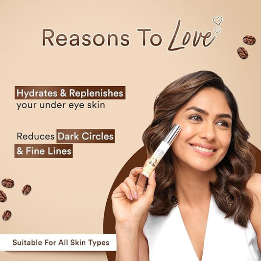 Under Eye Cream For Dark Circles for Women & Men | Fine Lines & Puffy Eyes With Cooling Massage Roller | 15g | With Coffee Oil, Multi-Peptides, Niacinamide, & Vitamin E