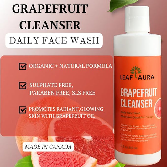 Daily Skin Care Products Combo- Comes with Cleanser, Vitamin C serum & Mango Moisturizer- Natural + Organic Formula- Made In Canada- For Men & Women (Grapefruit Cleanser)