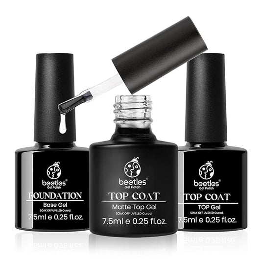 Beetles Gel Nail Polish Base No Wipe Top Coat,and 7.5ml Cuticle Oil, Gel Nail Cuticle Oil Care for Dry