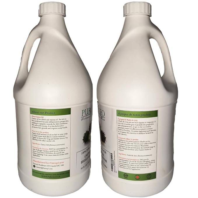 PUROLEO Castor Oil 64 Fl Oz/1900 ML (Packed In Canada) 100% Pure and Natural Hair, Lash, Beard, Eyelashes & Eyebrow Oil Black castor oil for brow lashes, Make eyelash serum, hair serum for dry hair