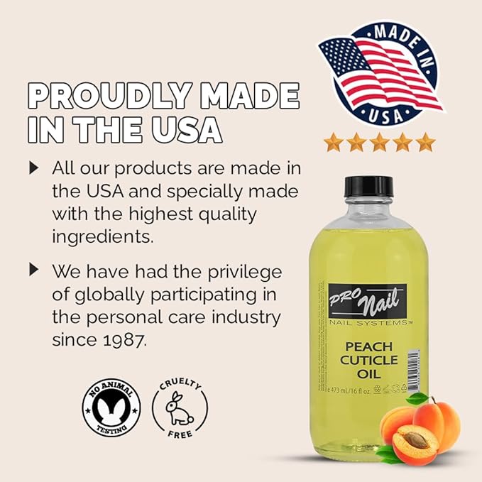 PRONAIL - Cuticle Revitalizing Oil for Nails, Peach, 16 Oz - Professional Strength, Pedicure and Manicure, Moisturizes and Strengthens Nails and Cuticles - Soothing and Nourishing