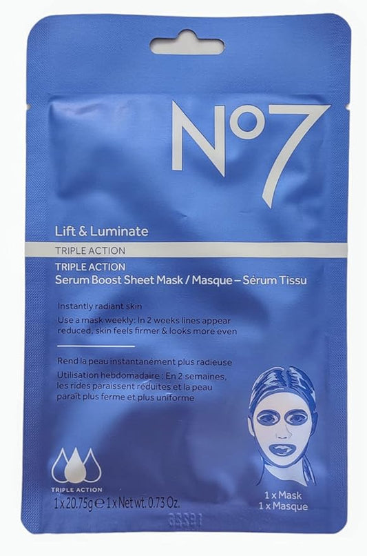 No7 Lift & Luminate TRIPLE ACTION serum boost sheet masks