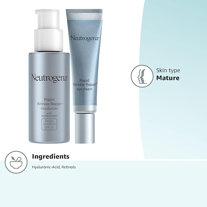 Neutrogena Rapid Wrinkle Repair Retinol Facial Moisturizer with SPF 30 Sunscreen, 1 fl. oz, & Rapid Wrinkle Repair Retinol Under-Eye Cream, 0.5 oz