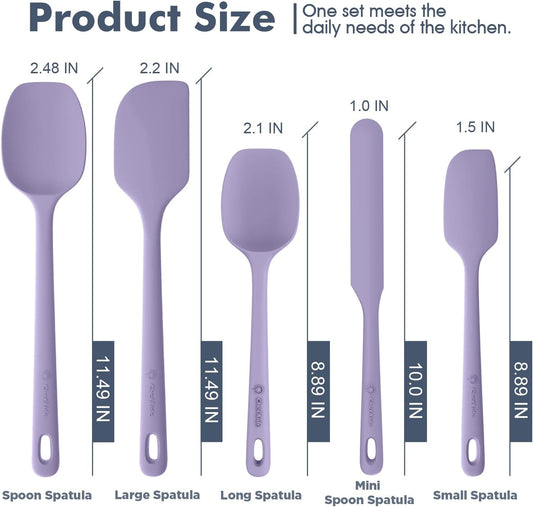 5 Pieces Silicone Spatula Set, Food Grade Rubber Spatula, Upgrade Strong Handle with Ergonomic Grip, Heat Resistant Up to 600°F for Nonstick Cookware, Cooking Purple
