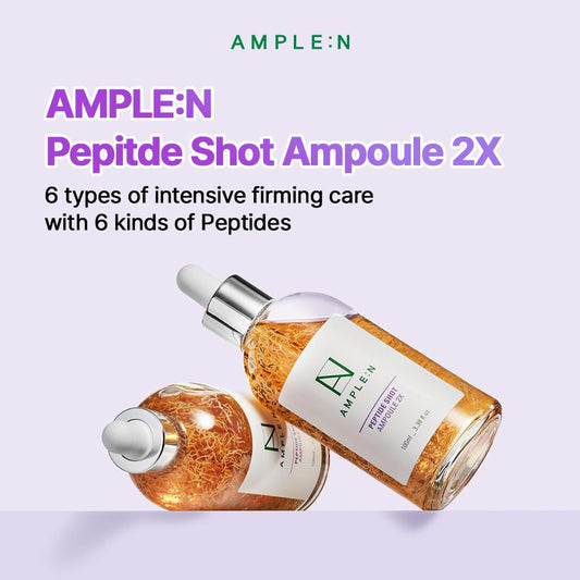 AMPLE:N Peptide Shot 2X Ampoule – Intensive Age Defying Concentrate Face Serum with Peptide Threads – Erasing Wrinkles and Improve Firmness – Lifting Sagging Skin – Plump, Repairs Skin, 3.38 fl.oz.