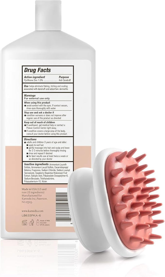 KAMEDIS Scalp Care Set: Clinically Proven Anti Dandruff Shampoo 16.9 Fl.Oz. & Scalp Massager Hair Brush. Gentle Scalp Scrubber Exfoliator and Dandruff Treatment, Suitable for Men & Women