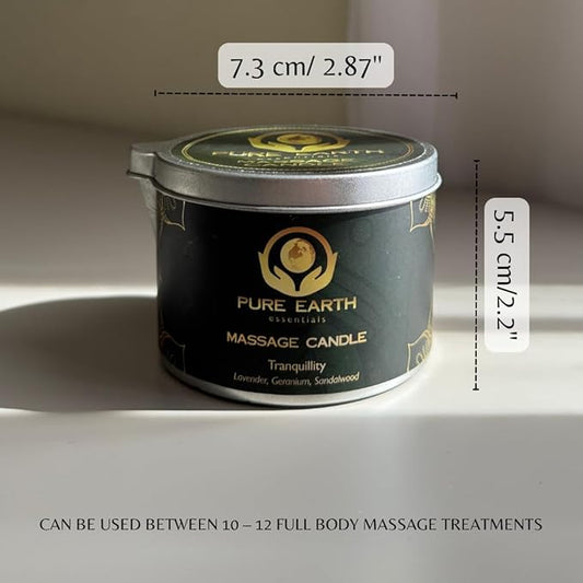 Tranquility Massage Candle - Valentines Gift, Skin Moisturizing Massage Oil Candles for Couples Date Night (160 Grams or 6 oz.) with Lavender, Geranium, Sandalwood - by PURE EARTH essentials