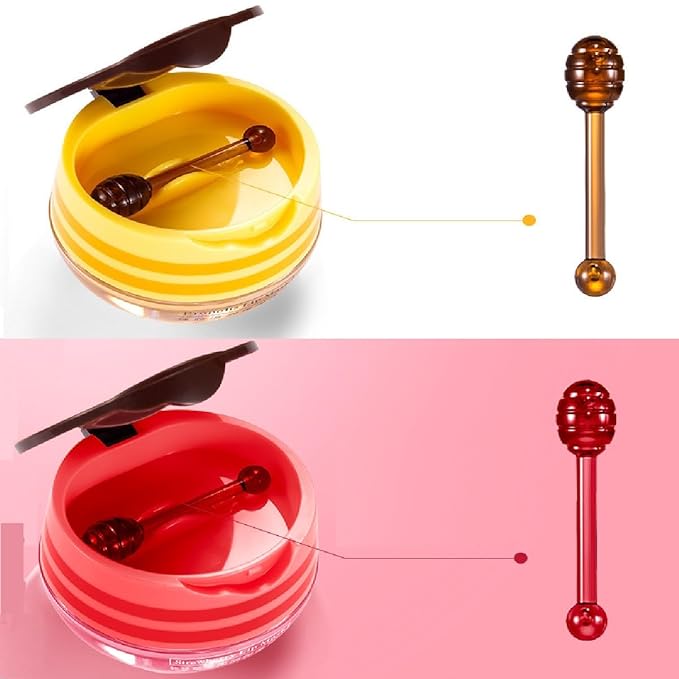 4 Pcs Bee Balm Lip Balm Honey Pot, Honey & Strawberry Lip Mask Propolis Moisturizing Hydrating Prevention Dry and Cracked Lip Scrubs Exfoliator.