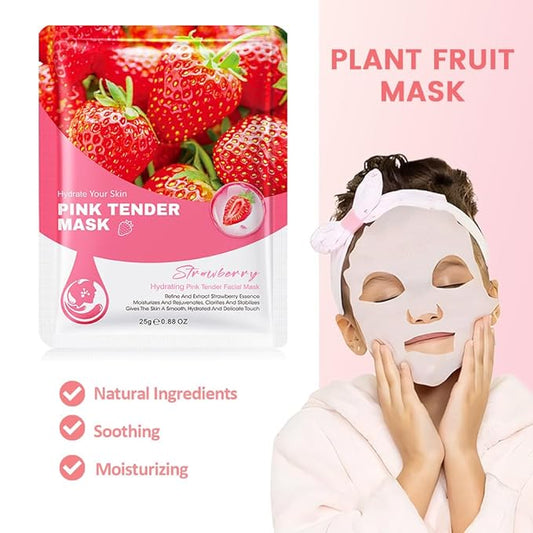 8 Pack Strawberry Face Sheet Mask Skincare,Hydrating Face Mask For Sensitive Skin,Moisturize,Soothing,Nourish for All Skin Types,Natural Spa Party Facial Mask Skincare Set for Women Men Girls