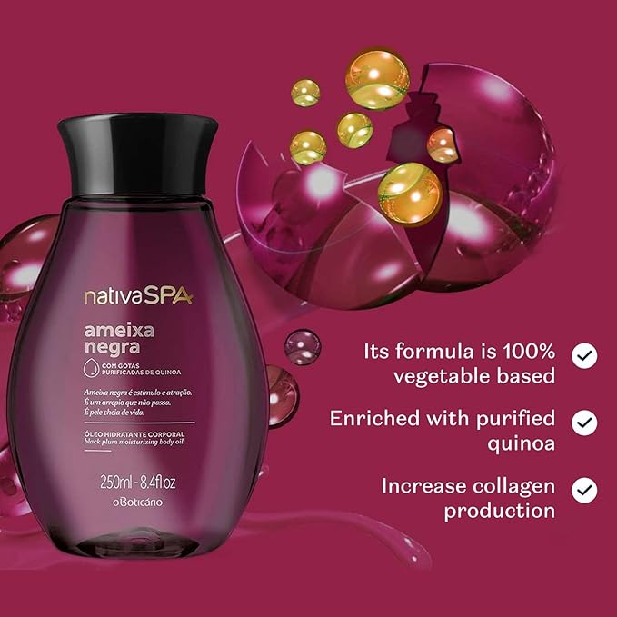 O Boticário Nativa SPA Body Hydrating Oil Bundle: Madagascar Vanilla, Quinoa, PLum & Black Plum Moisturizing Body Oils, 6.8 Ounce (each)