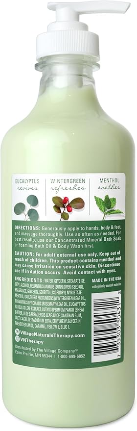 Village Naturals Therapy Muscle Shea Butter Lotion, Eucalyptus Mint Scent, 16 fl oz, Pack of 3