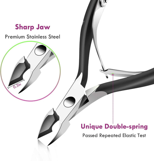 Cuticle Trimmer Cuticle Remover with Cuticle Pusher, XUNXMAS Professional Stainless Steel Durable Pedicure Manicure Tools Cutter Nipper Scissor Clipper for Fingernails and Toenails Dead Skin Black
