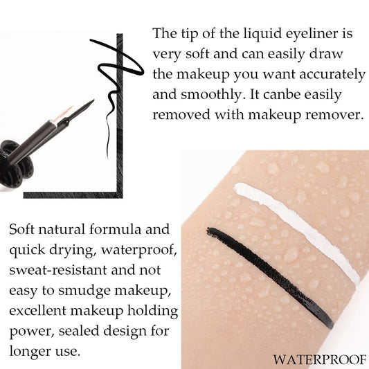 evpct 2Pcs White Black Liquid Eyeliner Set Waterproof White Eye Liners for Women Eyes Wing Eyeliner Stamps Shapes Colored Eyeliner delineador de ojos a prueba de agua contra el agua blanco para ojos