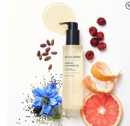 INCELLDERM Riman Purecell Cleansing Oil | 4.9 fl oz | Gentle Makeup Remover and Hydrating Cleanser | Lightweight and Non-Comedogenic | Suitable for Various Skin Types | Plant-Based Formula