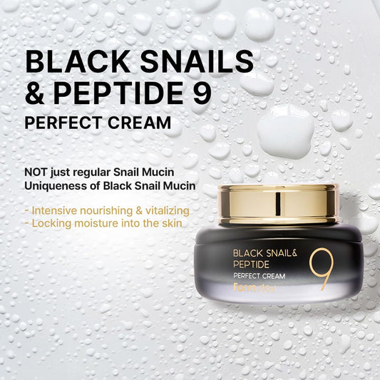 FARMSTAY Black Snail & Peptide 9 Perfect Cream, Snail Mucin Moisturizer for Elastic & Glow Skin, Hydrating & Nourishing, Anti-aging, Skin Barrier Repair, for Women & Men, Korean Skin Care, 1.85 Fl. Oz