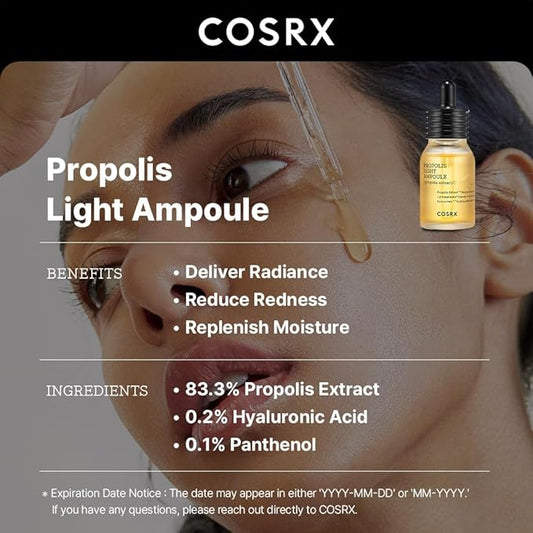 COSRX Propolis Ampoule, Glow Boosting Serum for Face with 73.5% Propolis Extract, 1.01fl.oz/30ml, Hydrating Essence for Sensitive Skin, Fine Lines, Uneven Skintone, Korean Skincare